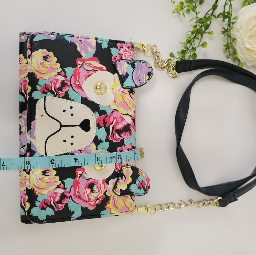 LovBetsey by Betsey Johnson floral doggie face crossbody bag/ clutch - Picture 8 of 10